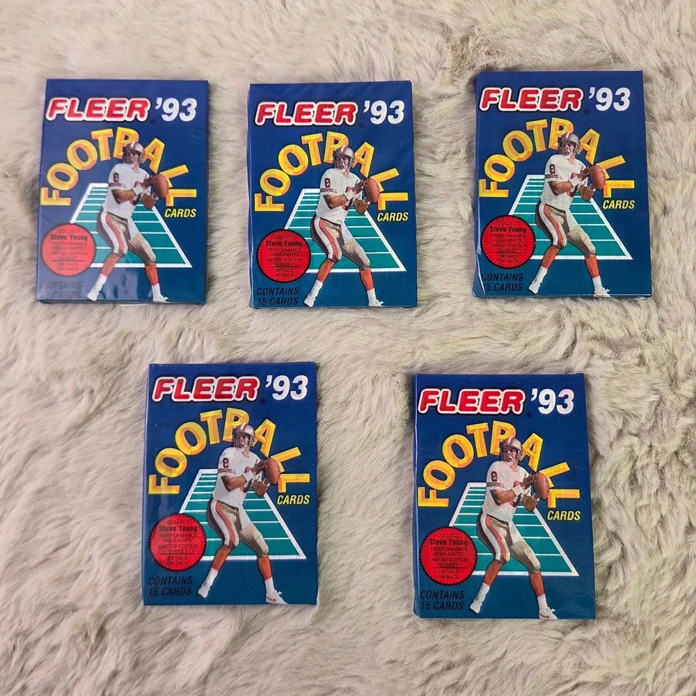 Lot of 5 1993 Fleer Football Cards Wax Packs Sealed Steve Young Highlights 90s